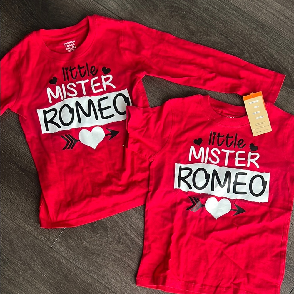 NWT Twins 2pc Lot — Little Mister Romeo Red Boys Valentines Day Shirt XS 4/5